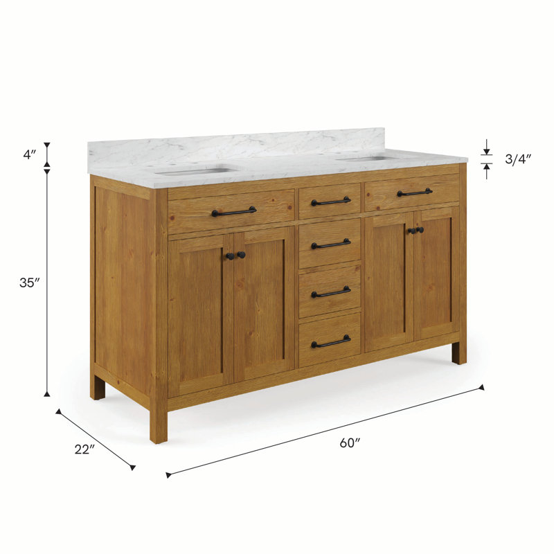 Berryman 60 In. Double Sinks Carrara White Engineered Marble Countertop Bath Vanity In Sierra Oak