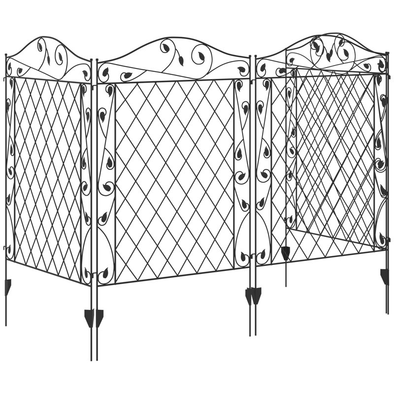 Outsunny 43'' Black Metal Garden Fence with Decorative Scrollwork