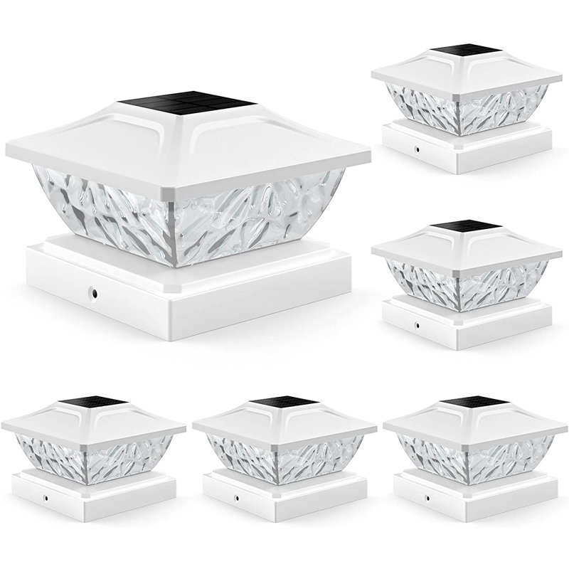 White LED Solar Powered Fence Post Cap Lights Multipack