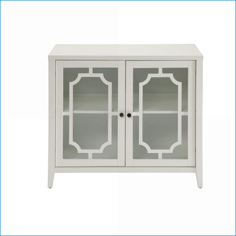 Console Cabinet | Off-White Ceara Finish | 2 Glass Doors | Contemporary Entryway Storage