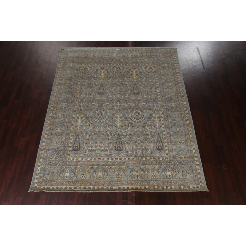 Tapis gris en laine noué à la main de conception unique 8 pi 4 po x 10 pi 0 po