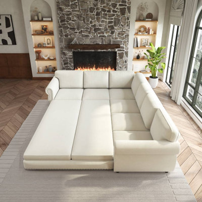 Canapé modulaire rembourré (beige, blanc)
