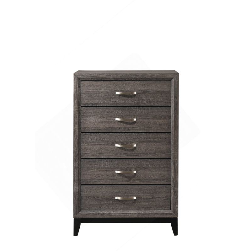 Commode en bois 5 tiroirs pour chambre à coucher, Gris