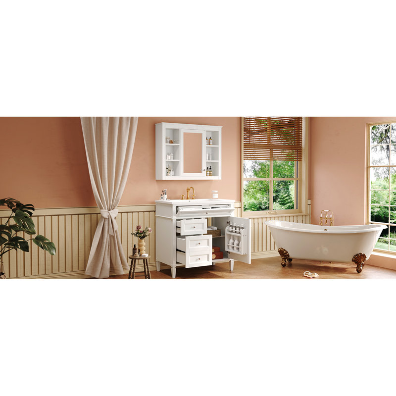 Armoire de rangement moderne pour salle de bain avec meuble-lavabo 36 po, Blanc