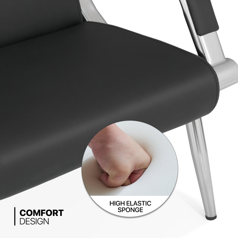 Black Leather Reception Chair with Chrome Iron Frame