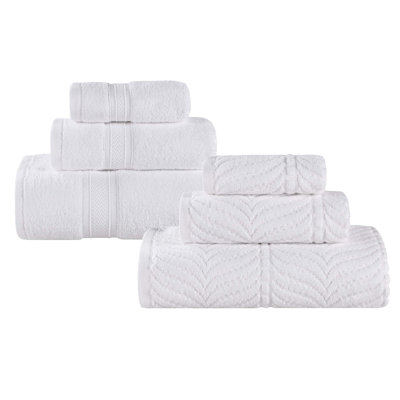 Amaretto Chevron Zero Twist Solid and Jacquard Cotton 6 Piece Bathroom Towel Set