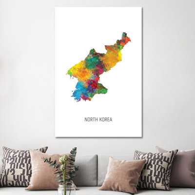 North Korea Map by Michael Tompsett - Wrapped Canvas Print