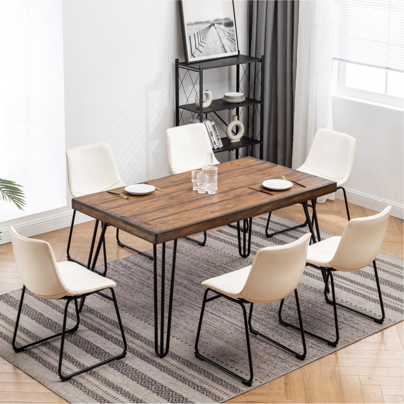 Aryven Industrial 7-Piece Dining Set, Antique White, White