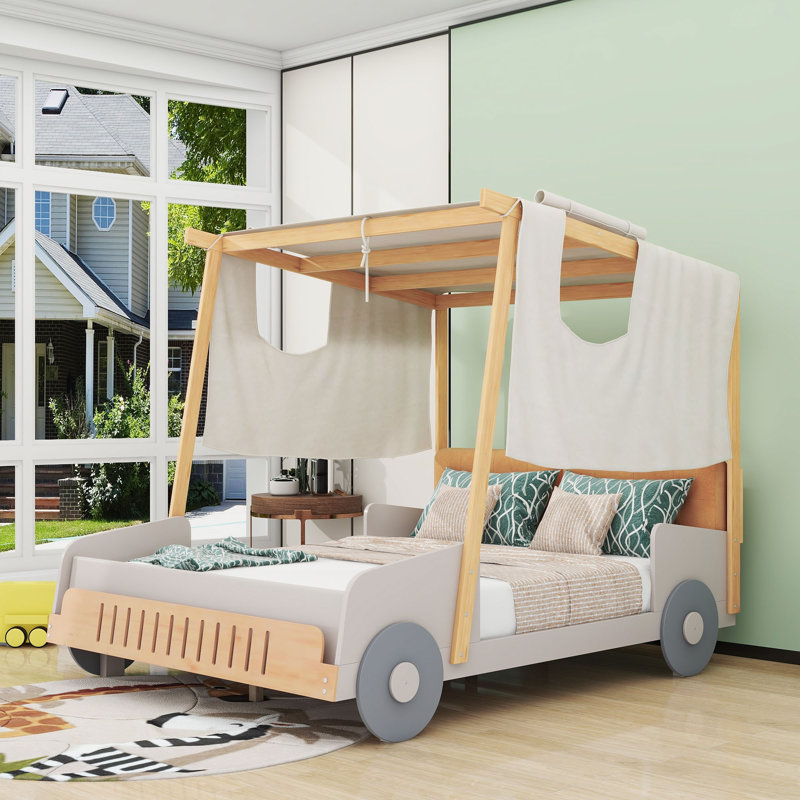 Jainy Wood Bed with Shelf and LED, Full/Double