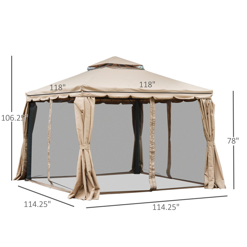 Khaki Aluminum Frame 10' x 10' Patio Gazebo with Mesh Curtains