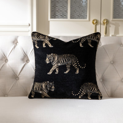 1-Piece Tiger Motif Chenille Throw Pillow Cover 20"x20" for Sofa Couch Chair Living Room Bedroom