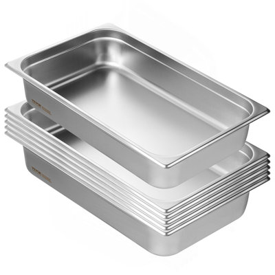 Paquet de 6 poêles pour hôtel, casserole anti-bourrage pleine grandeur, table de cuisson à vapeur en acier inoxydable de 0,8 mm d'épaisseur, casserole commerciale profonde de 4 pouces, casserole de nourriture de restauration, pour industriel et scientifique