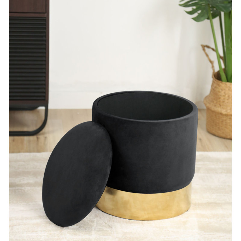Adriaens 39cm Wide Velvet Tufted Circle Pouf Ottoman with Storage