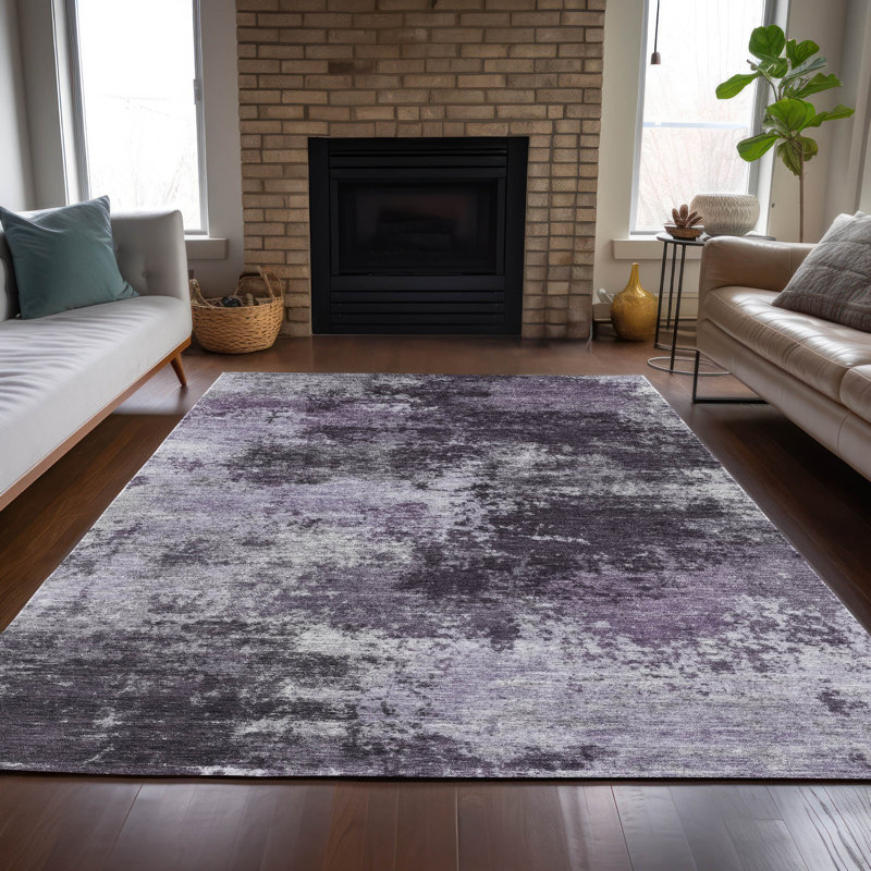 Tapis mauve lavable à la machine intérieur / extérieur Xhevrie, Rectangle 2 pi 6 po x 3 pi 10 po