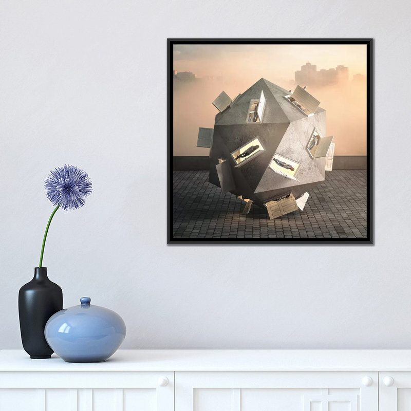 « matinée prizma », impression sur toile, H 18 po x l 18 po x P 1,5 po, Toile avec cadre flottant noir, Pas de tapis