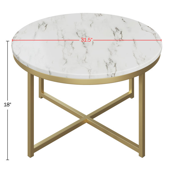 Bonnlo Faux Marble Gold Coffee Table, 41.7 Marble Coffee Table White and Gold Coffee Table Marble Top Coffee Table White Marble Coffee Table with Sto