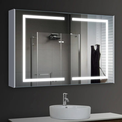  48" Frameless Rectangle Recessed or Surface Medicine Cabinet with Shelves and Mirror