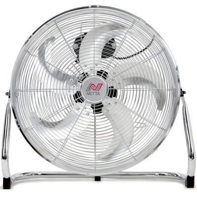 NETTA Gym Floor Standing Fan  18" With 5 Blades  3 Speed Settings And Tilt Option, Powerful Circulation, Wall Mountable, Fixtures And Fittings Included  Chrome