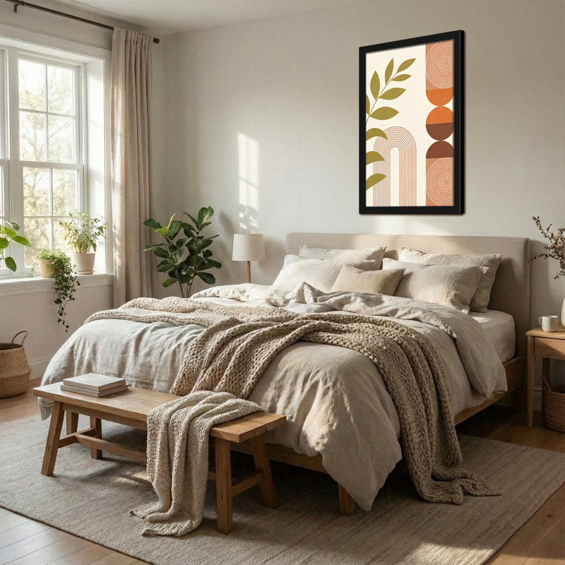 Abstrait abstrait avec motif de feuilles et de cercles, H 30 po x l 20 po