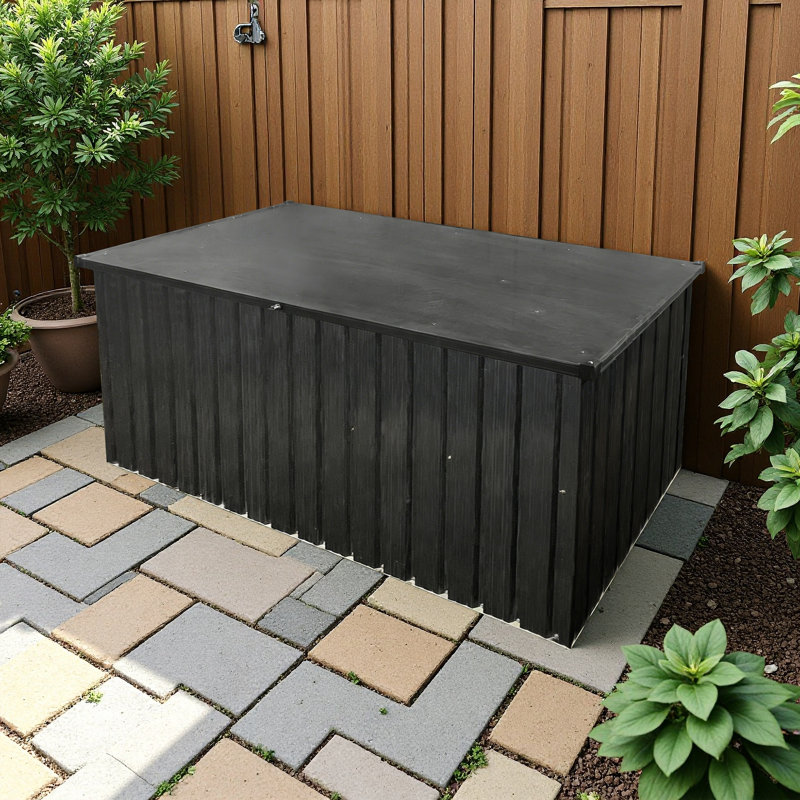 215 Gallon Large Capacity Deck Box, Outdoor Metal Storage Box,  With Lockable Lid & Waterproof Roof For Garden Tools, Pool & Patio Furniture