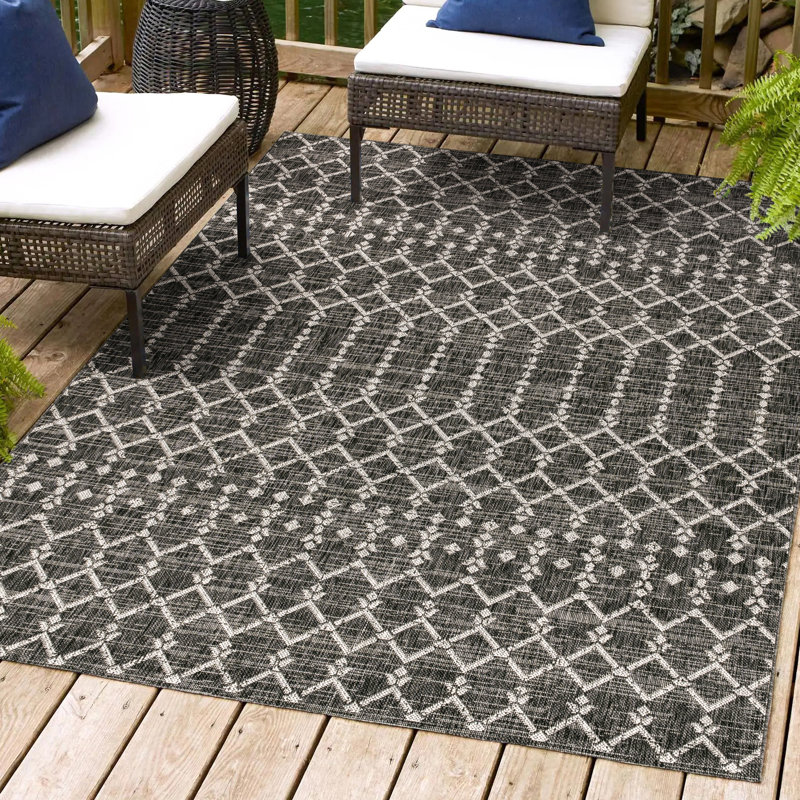 Tapis d'intérieur / extérieur Crompton, Rectangle 5 pi 3 po x 7 pi 7 po, Noir/gris