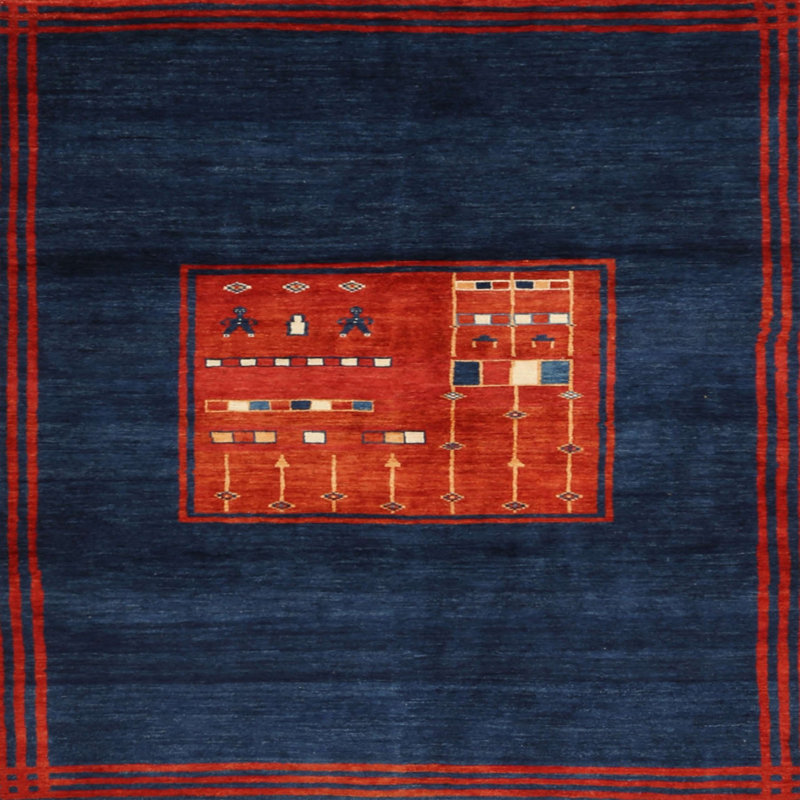 Tapis de zone bleu/rouge contemporaine, Carré 5 pi