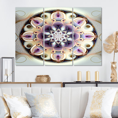 Ensemble de décoration murale Ethereal Fractal Mandal en mauve et jaune II - Boho Mandala