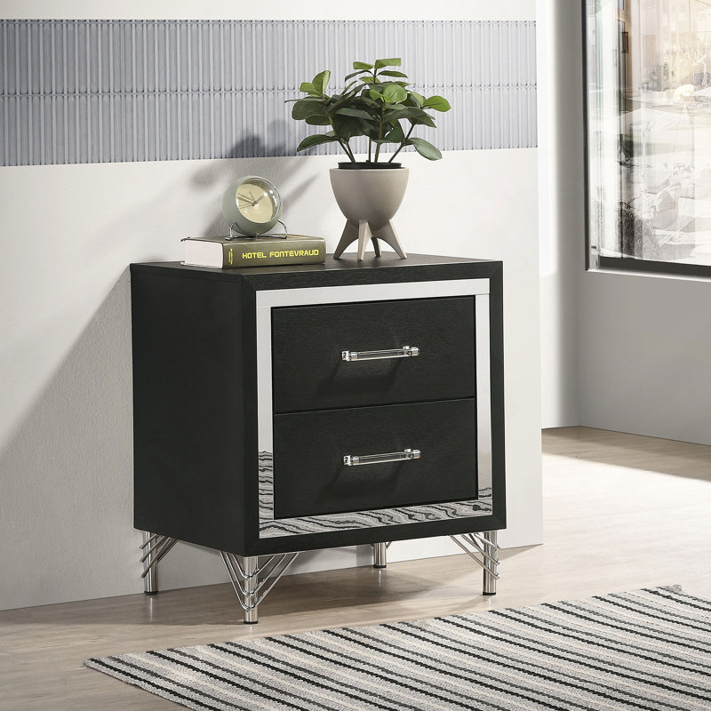 Black 2-Drawer Nightstand Bedside Table