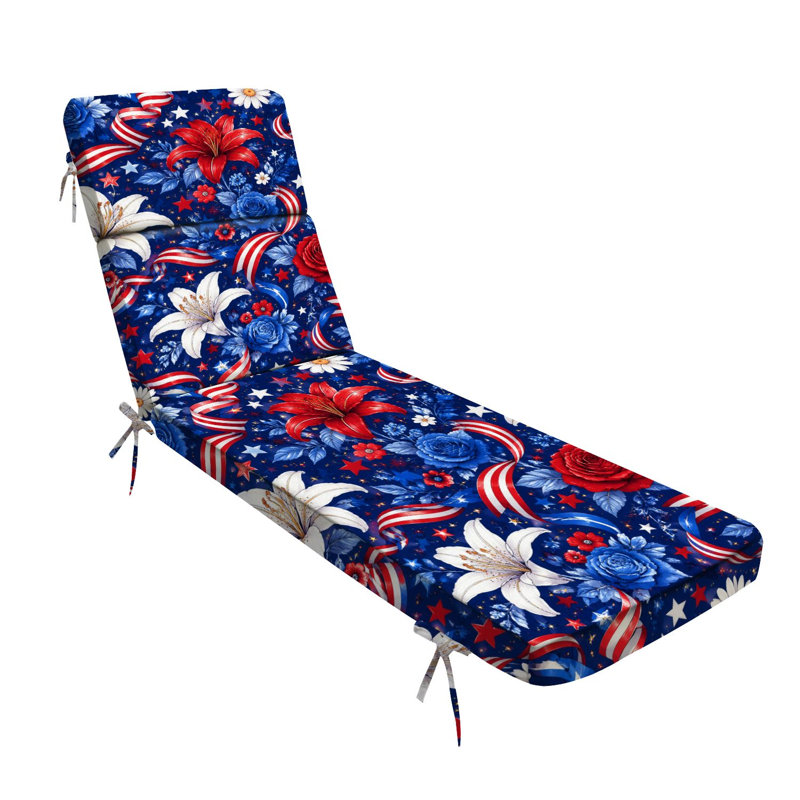  Outdoor Indoor 3'' Lounge Patio Cushion Red White Blue Patriotic Floral Stars Butterflies Ribbon Accents Water-Resistant Chaise Lounge Cushion for Chair Patio Furniture Seat Cushion