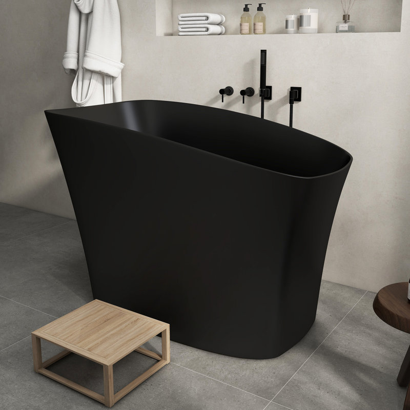 Baignoire autoportante de 51 po à surface solide en noir, Noir mat