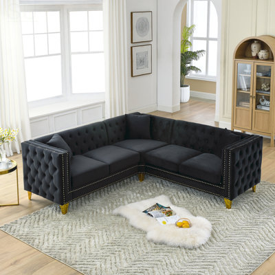 82.2-Inch Velvet L-Shaped Sectional Sofa, 5-Seater With 3 Cushions For Comfort And Style In Any Room