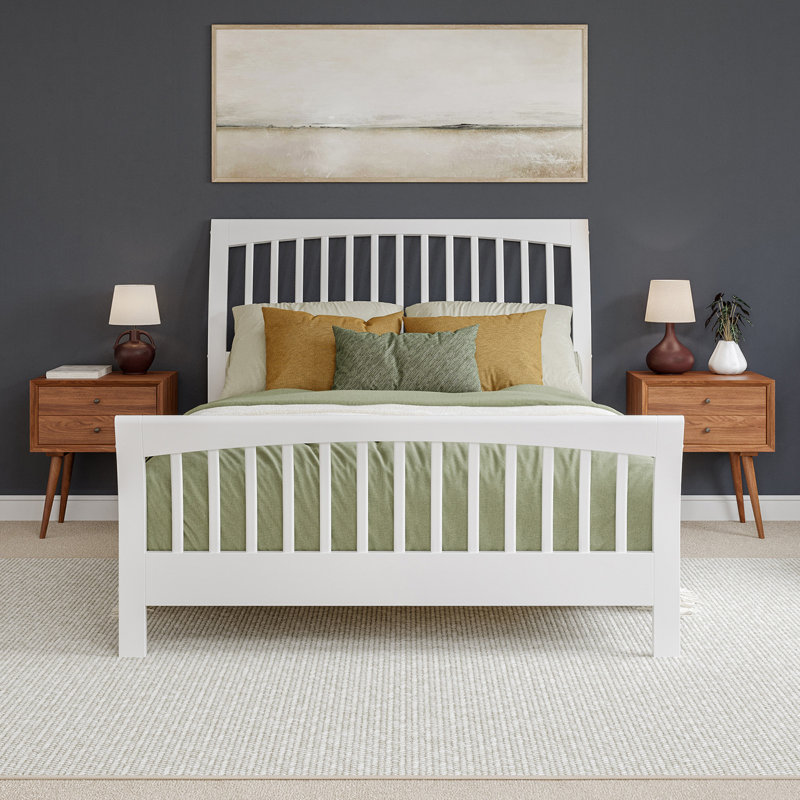 Lit plateforme en bois massif avec pied de lit assorti Orleans, Grand, Blanc
