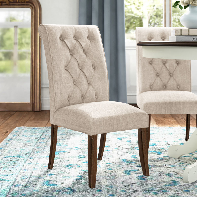 Ausencio 19.5'' H Tufted Upholstered Parsons Chair, Antique Oak, Beige
