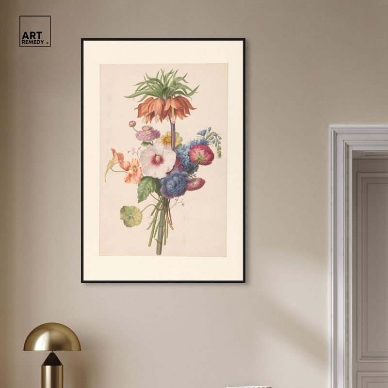 Art Remedy Botanical Prints Canvas, Indigo Bouquet 1820, 46" H x 31" W, Black Floater Framed