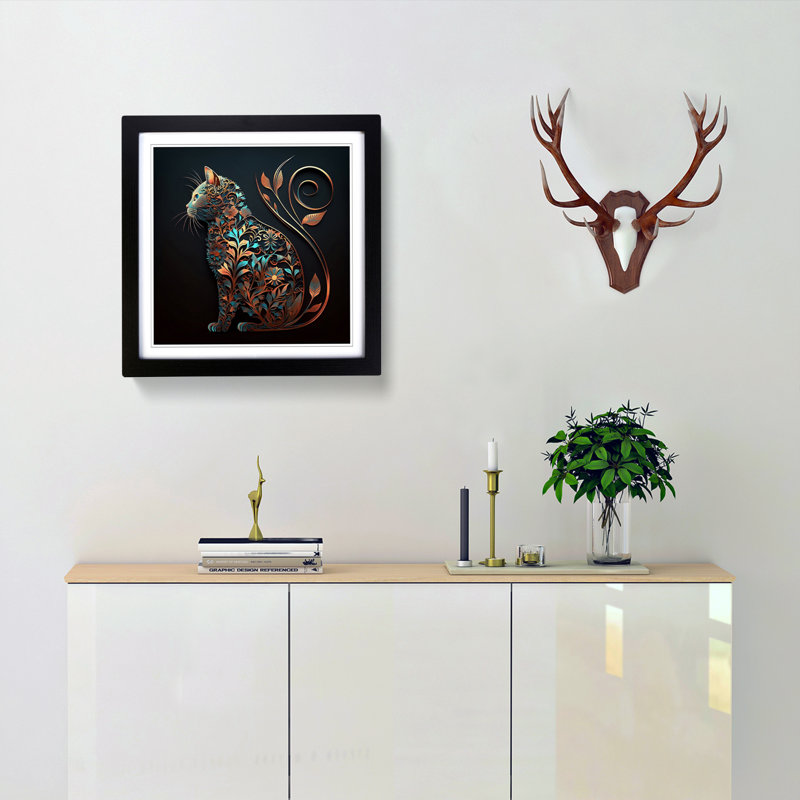 Cat Ornamental Art - Framed Print, Black