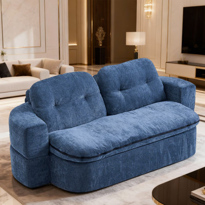 78.75" Convertible Floor Loveseat Sofa with Chenille Upholstery, Foam-Filled Sleeper Sofa Bed with Hidden Quilt & Pillows, No Assembly Required