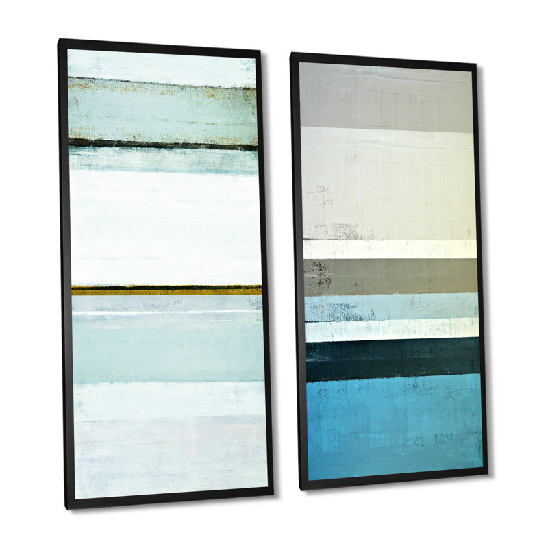 «Blue Meets Brown Modern Art III», ensemble de 2 peintures sur toiles, H 40 po x l 40 po x P 1 po, Cadre photo noir