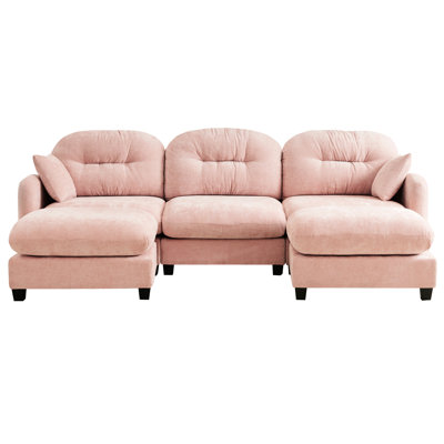 Pink Modular Sectional U Shaped With , High Sponge Cushion, Ergonomic Design, For Bedrooms And Lounges 3 Couch Chenille Fabric, Pleated , Flexible Combination Small