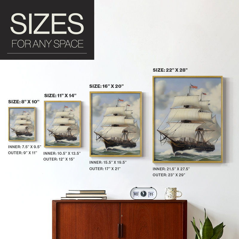 NAUTICAL Series LIX, reproduction encadrée - bois massif, H 21 po x l 17 po, Doré