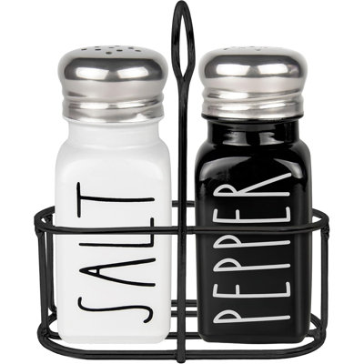 Farmhouse Glass Salt and Pepper Shaker Set with Holder 304 Stainless Steel Luxury Dining Table Decor