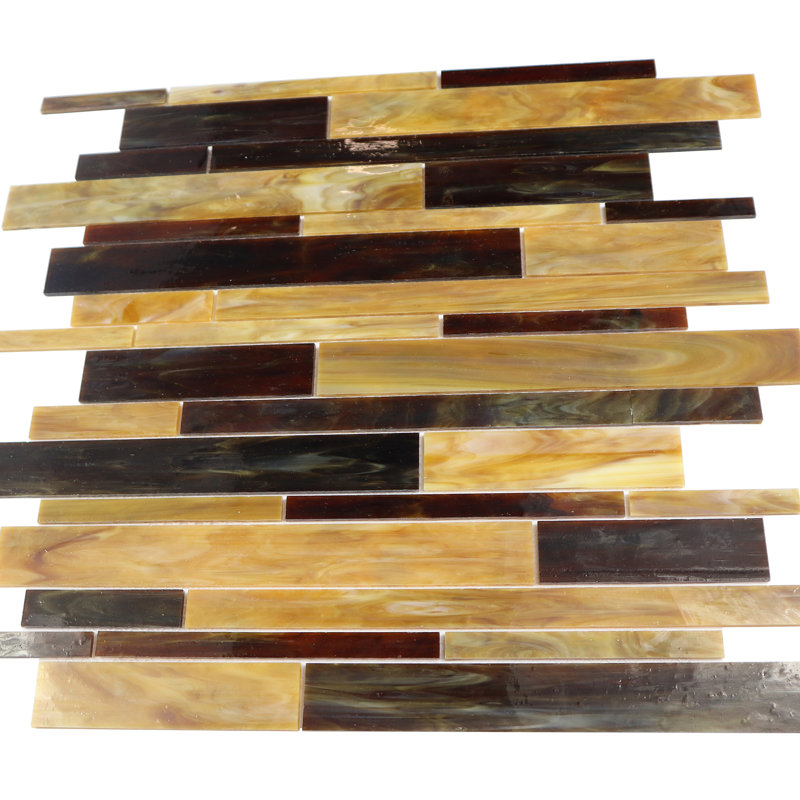 Carreau de mosaïque linéaire en verre Harlequin 12 po x 12 po, Jaune / noir