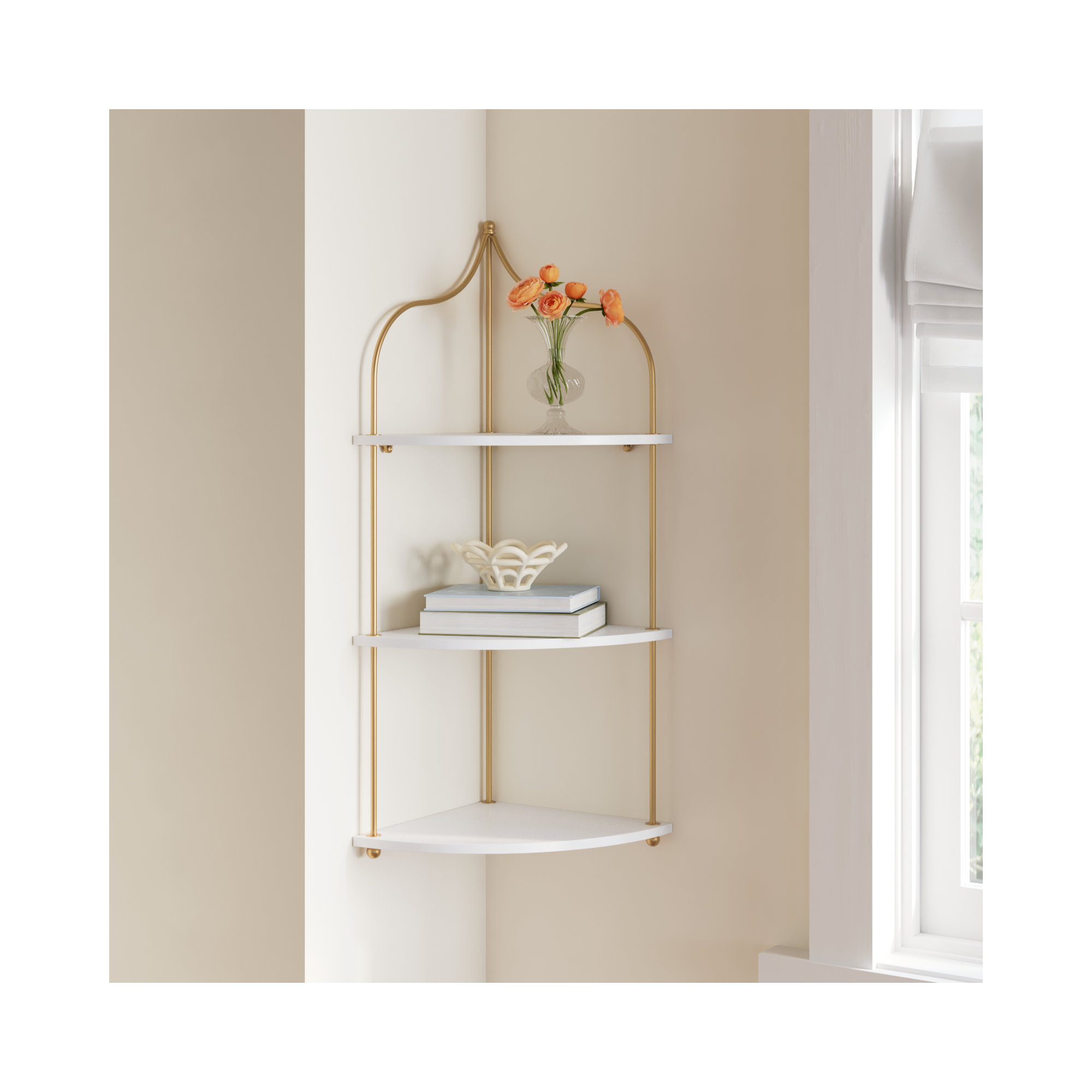 Zeppelin Corner Shelf, White/Gold