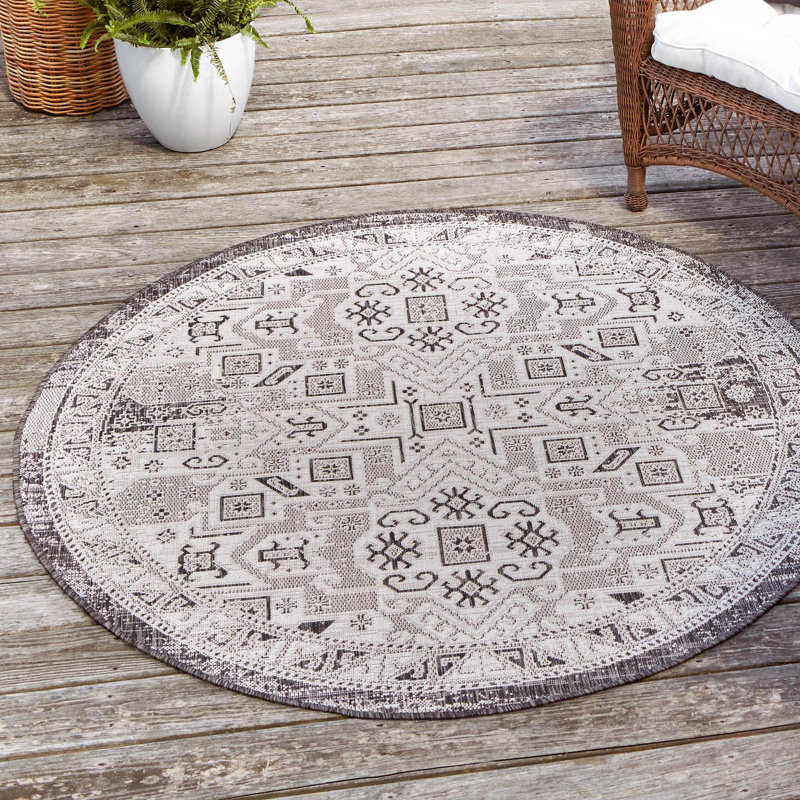 Tapis intérieur / extérieur bleu Alucard Southwestern, Rond 6 pi 1 po