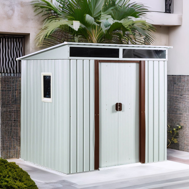 6 ft. W x 5 ft. D Lean-To Storage Shed with Window Transparent Plate,Modern Robust Construction Tool Shed with Sliding Doors and Padlock