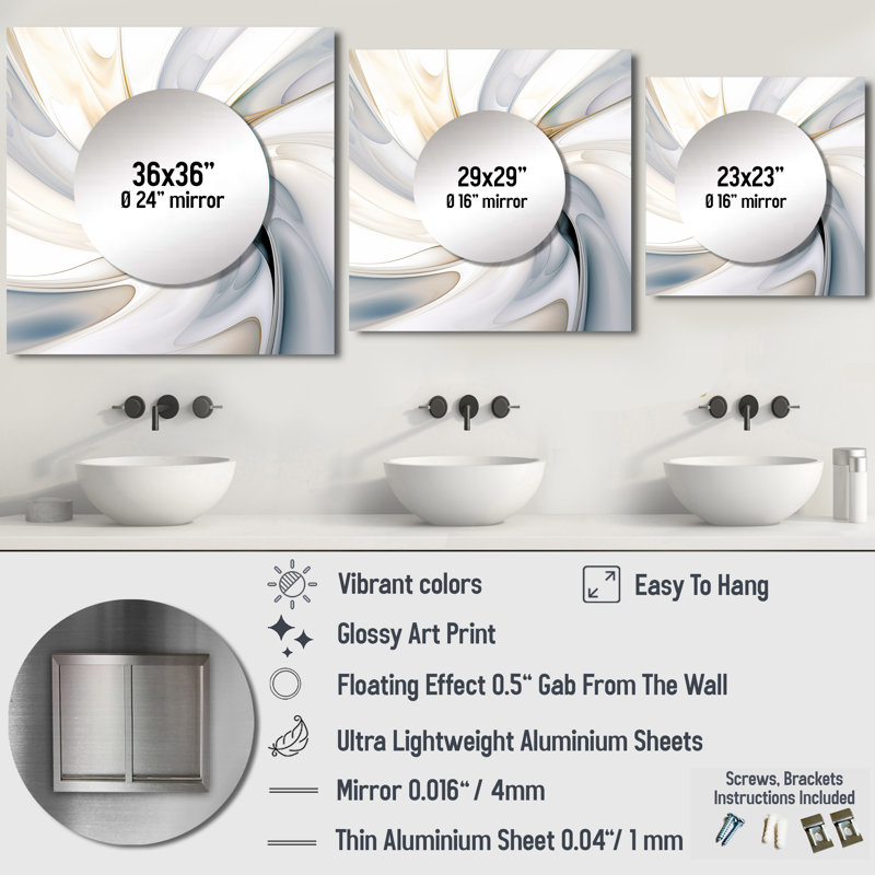 Décoration murale grand miroir blanc carré Fractal Tender Sensitive IV - Fractals, 23 po x 23 po