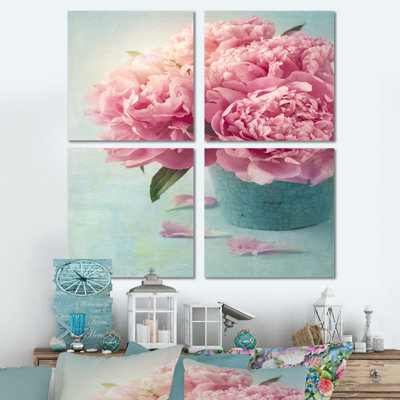 Pink Peony Flowers In Vase - Floral Canvas Wall Art Print 4 Piece Set -  Red Barrel StudioÂ®, 6E298FA1839F4F6EB917AB28C4166687