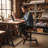 Altimari Swivel Pine Solid Wood Adjustable Height Counter Stool with Iron Frame