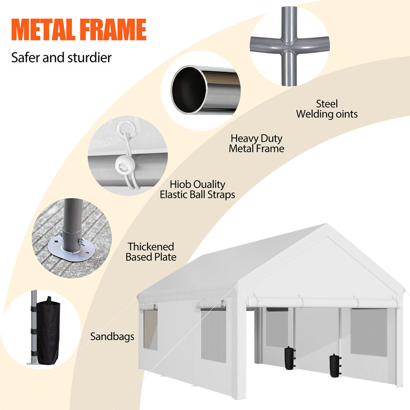 12 pi. L 20 pi. D Carport Garage robuste , Blanc
