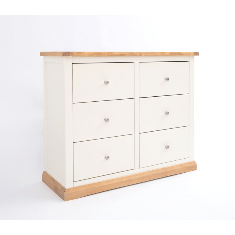 6 Drawer 110cm W Double Dresser, Waxed Pine