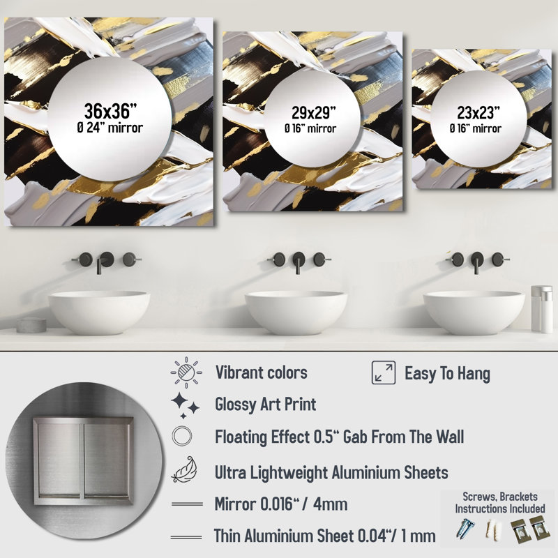 Kimika - Grand miroir carré abstrait pour décoration murale, 23 po x 23 po
